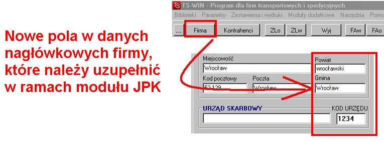 Dane firmy do moduu JPK
