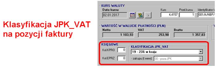 Klasyfikacja JPK_VAT na pozycji faktury
